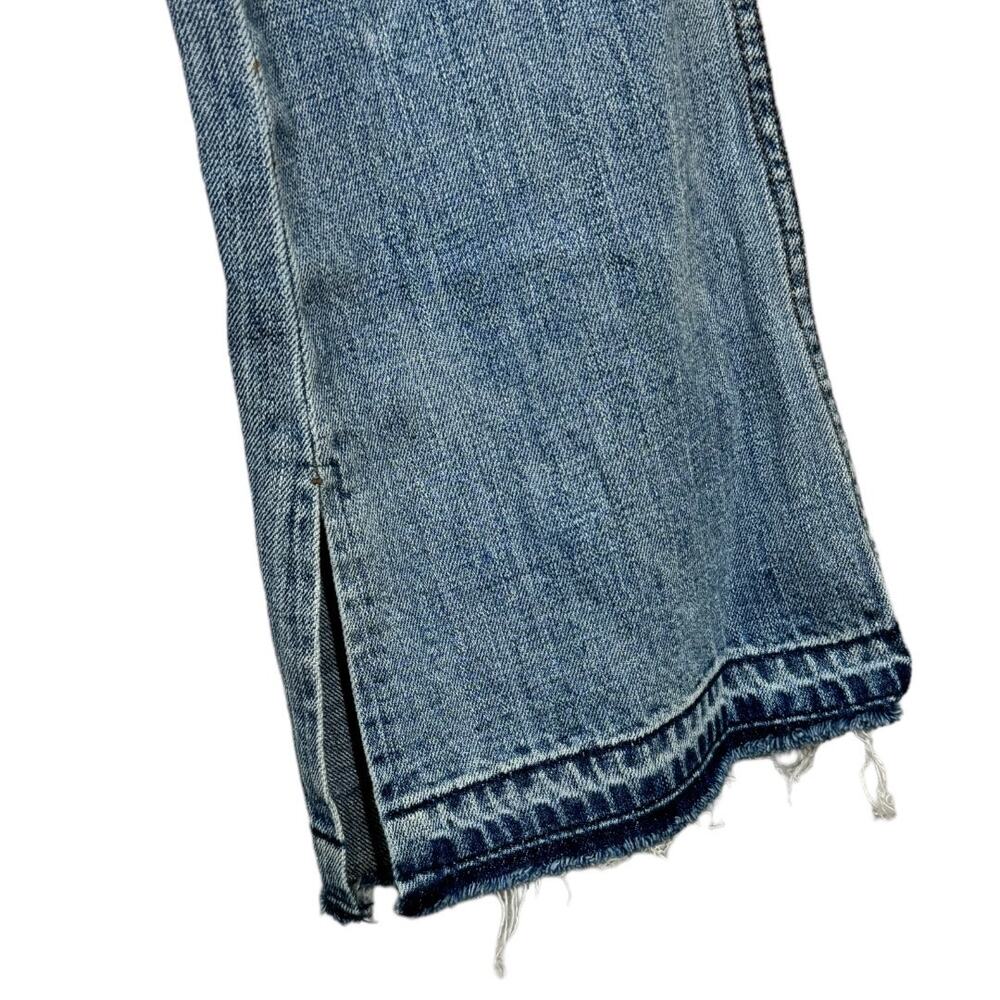 American Eagle Vintage Hi Rise Flare Jeans 00 Short Distressed Patchwork Slit - Picture 5 of 6